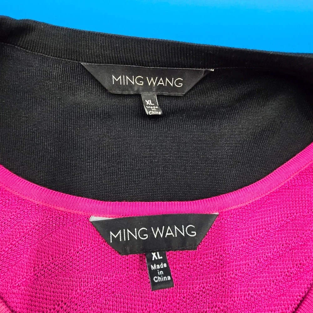 Ming Wang 2-Pc Twin Set Knit Cardigan Jacket & Tank Shell XL Pink Black - Picture 3 of 8